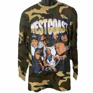 Flying Ninety West Coast Rap Hip Hop T Shirt L Camo Long Sleeves Tupac Snoop